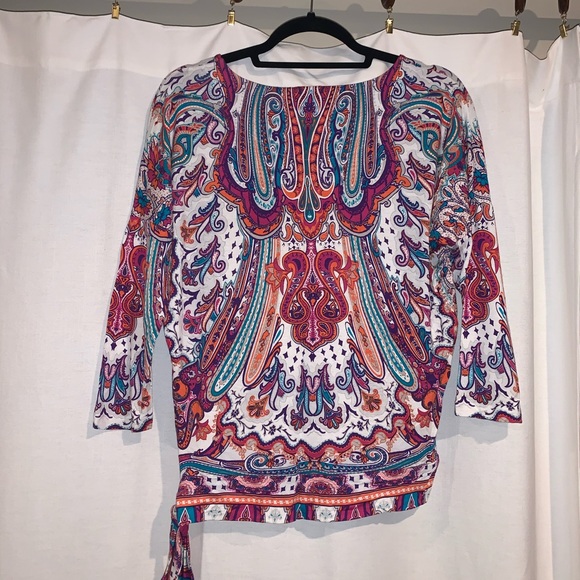 Chico’s 0 Boho, Paisley, Side Tie, Jersey Top - Picture 9 of 16